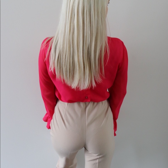 70’s Fuchsia Ruffle Blouse with Flounce Sleeves - Picture 5 of 5